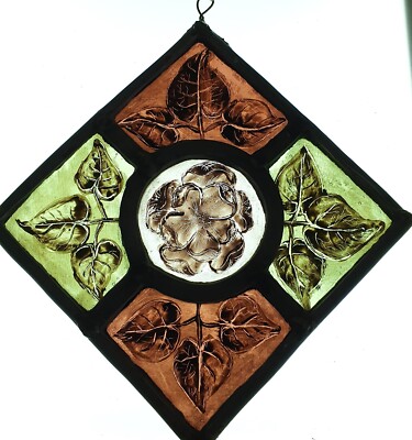 Bleibuntglasplatte handbemalt Sonnenfänger Tudor Rose Fenster hängen