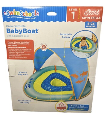 Swim School Grow-With-Me Baby Boat Level 1 New 6-24 Months Adjustable Seat blue