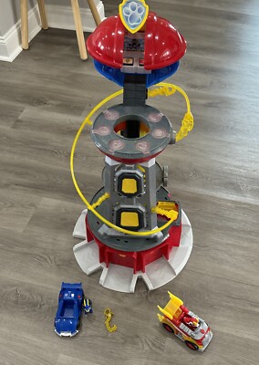 PAW Patrol Mighty Pups PAW Lookout Tower Set W/ 1 Hook, Chase & Marshall HTF Toy