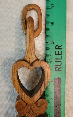 Hand Crafted Welsh Antique Wooden Love 9" Spoon w/ Hanging Loop - Picture 5 of 9