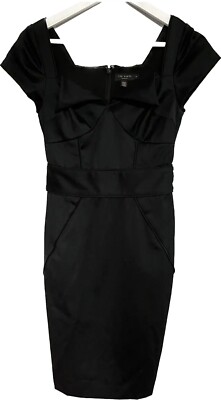 Ted Baker Black 100% Wool Shift Dress Size 1 Special Occasion Smart Versatile