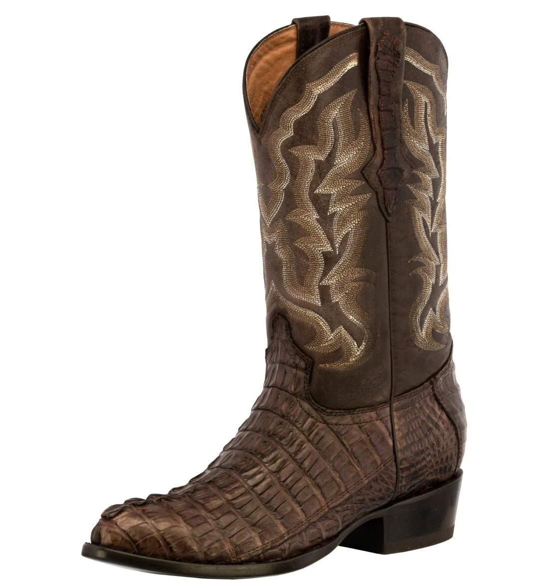 Mens Brown Western Boots Crocodile Tail Skin Genuine Leather Cowboy Round Toe