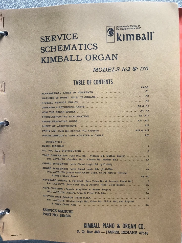 Kimball Organ Service Schematic Modelo 90, 162-170, Série 541, 560, 580, 521-531 - Imagem 4 de 4