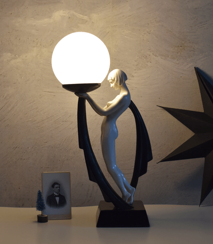 Lampe Kugelschirm Art Deco Tischleuchte Tänzerin Tischlampe Nachttischlampe neu - Picture 2 of 6