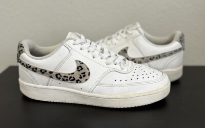 Nike Court Vision Low Leopard Swoosh White DD9665-100 Women’s Size 