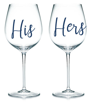 His & Hers - Vinyl Aufkleber Sticker Etiketten für Weingläser, Tassen. Paar, Hochzeit
