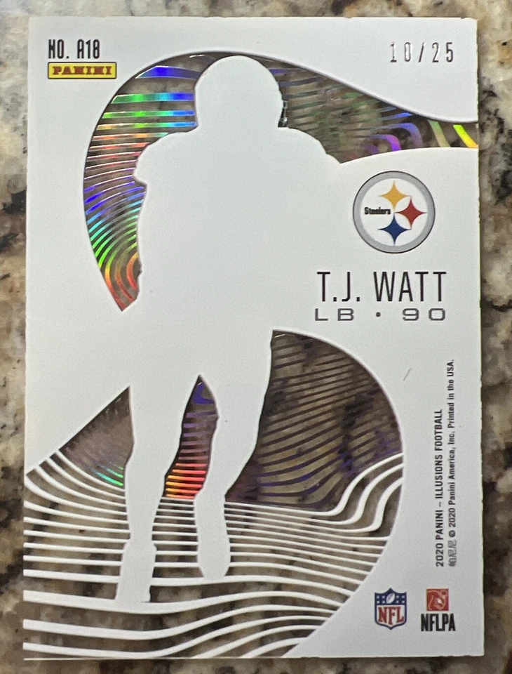 2020 Panini Illusions T.J. Watt Astounding Gold Color Match /25 SSP Steelers - Image 4 of 4