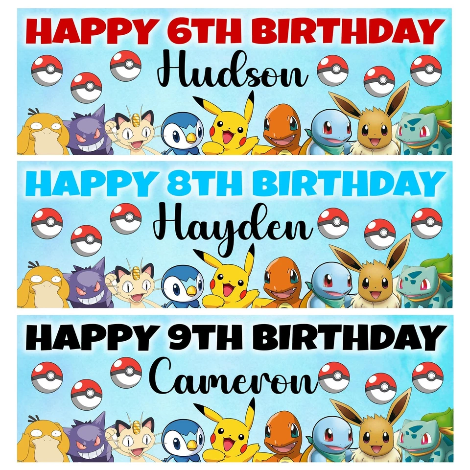 POKEMON Personalised Birthday Banners - Pikachu Birthday Banners - Charmander