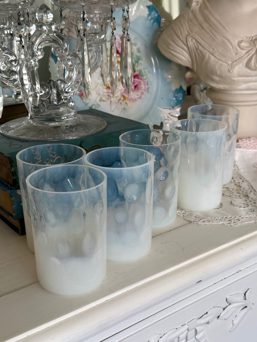 ヴィンテージ☆フェントン Vintage Fenton Blue Opalescent Rib Optic Striped Ruffle Rim