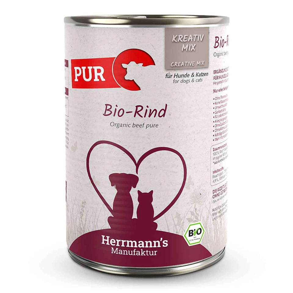 HERRMANN´S MANUFAKTUR Herrmanns Katzenfutter & Hundefutter Bio Rind aus Reinfleisch Tiernahrung 400g
