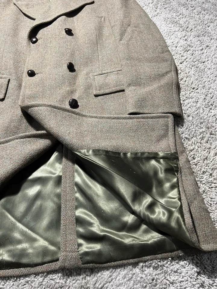 Vintage Harris Tweed Men 44 Brown Orange Blue Country Trench Coat Wool 70s - Image 4 of 4