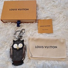 Auth Louis Vuitton Owl Eclipse Monogram Leather Bag Charm Key Holder Keyring