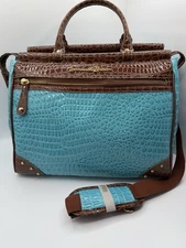 Samantha Brown Luggage Embossed Croco Dowel Travel Bag Carry-On Blue Teal Brown