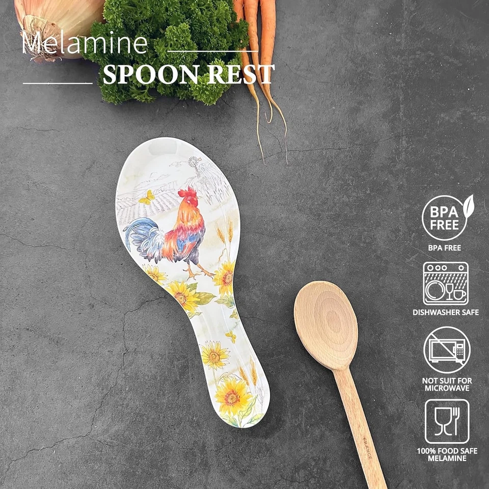 Sunshine Rooster Melamine Spoon Rest, Cooking Spoon Holder for Stove Top. - Image 4 of 4