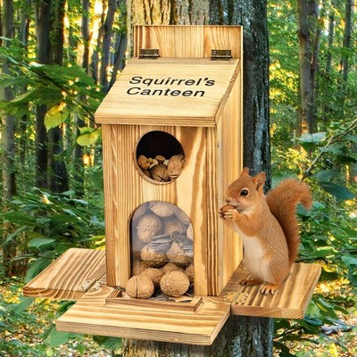 Squirrel Feeder Standing Panel Wooden Nut Bar Outside Backyard Wildlife Durable