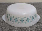 Vintage GLASBAKE Turquoise Blue Fleur De Lis 2 Qt Casserole Dish #J514