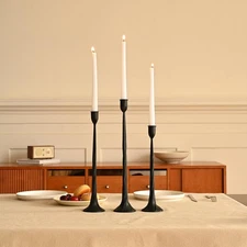 Set of 3 Candle Stick Holders, Iron Black Candlestick Holders, Fits 3/4 inch ...