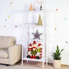 4-Tier Ladder Shelf - Heavy Sturdy, Metal Plants & White Ladder Bookcase