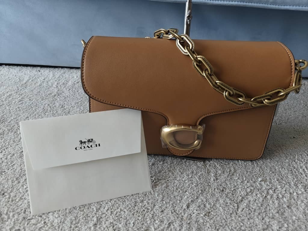 COACH CAF52 New Chain Tabby Shoulder Bag Crossbody Bag Khaki Leather Women