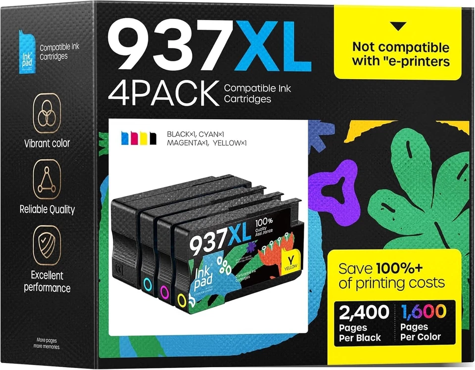 4 x Compatible Ink Cartridges 937 937e HP OfficeJet Pro 9720 9730 9110b 9120b - Image 3 of 4