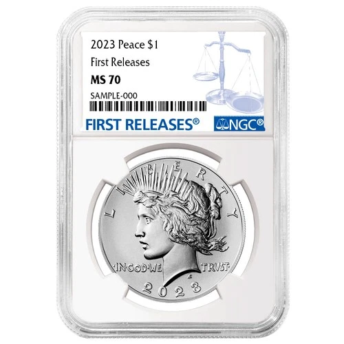 2023 $1 Peace Silver Dollar NGC MS70 FR Blue Label