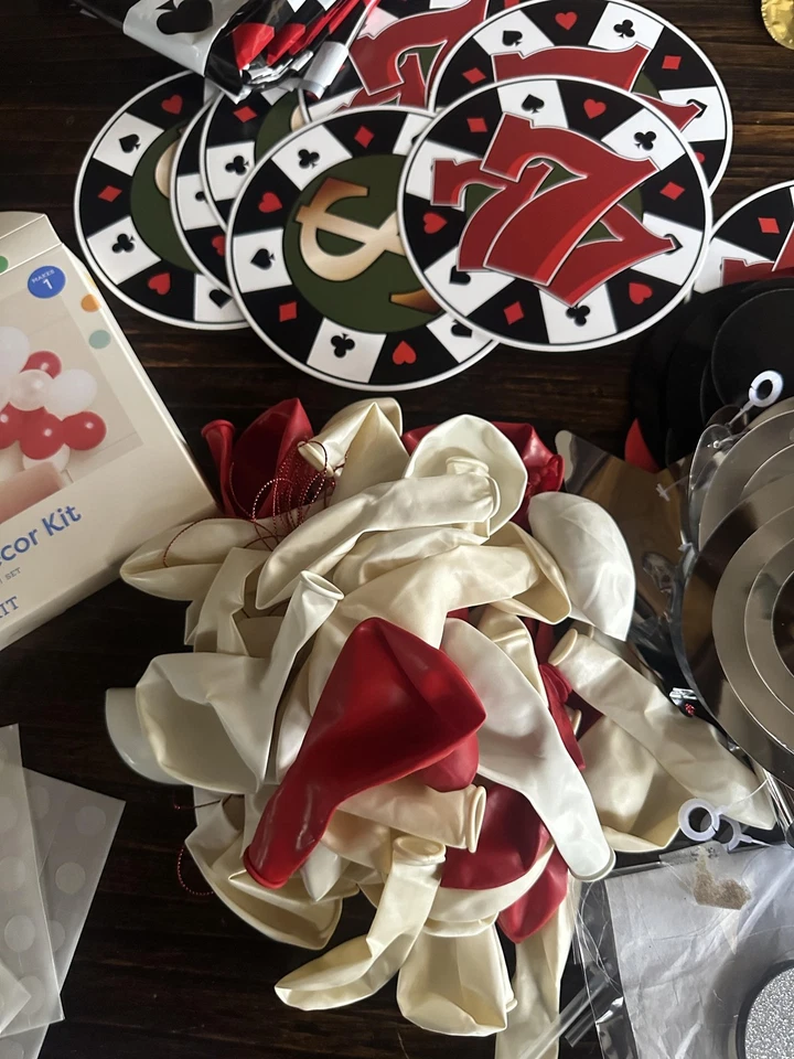 Casino Party Decorations Lot Balloons Streamers Foil Curtains Red Black Decor - Image 3 of 4