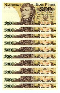 Banknoten 500 Zloty 10 Stück Polen 01.06.1982