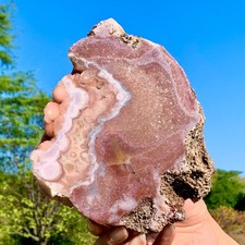 2.70LB Natural Pink Cherry Blossom Agate Crystal Druzy Slice Extra Large Gem