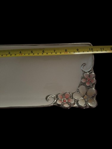 Floral Ceramic Trinket Tray with Silver Rim Pink Flower Vanity Dish Shabby Chic - 第 6/7 張圖片