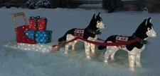 POLAR CHRISTMAS HUSKY DOGS PULLING SNOW SLED  W/ GIFTS LIGHTED YARD DISPLAY 11'