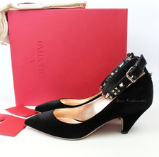 NEW VALENTINO GARAVANI Studded Velvet Ankle Strap Pump, Black, EUR38.5