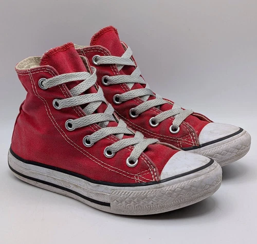 Scarpe alte Converse Chucks Youth taglia 12 unisex rosse tela ragazzo ragazza pizzo