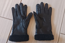 Koolaburra by UGG Women's Black Genuine Leather Winter Gloves Faux Fur Cuffs