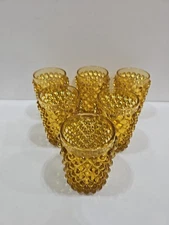 Beautiful Rare Vintage Fenton Amber 10 Row Hobnail Tumbler Lot Of 6 Free S&H