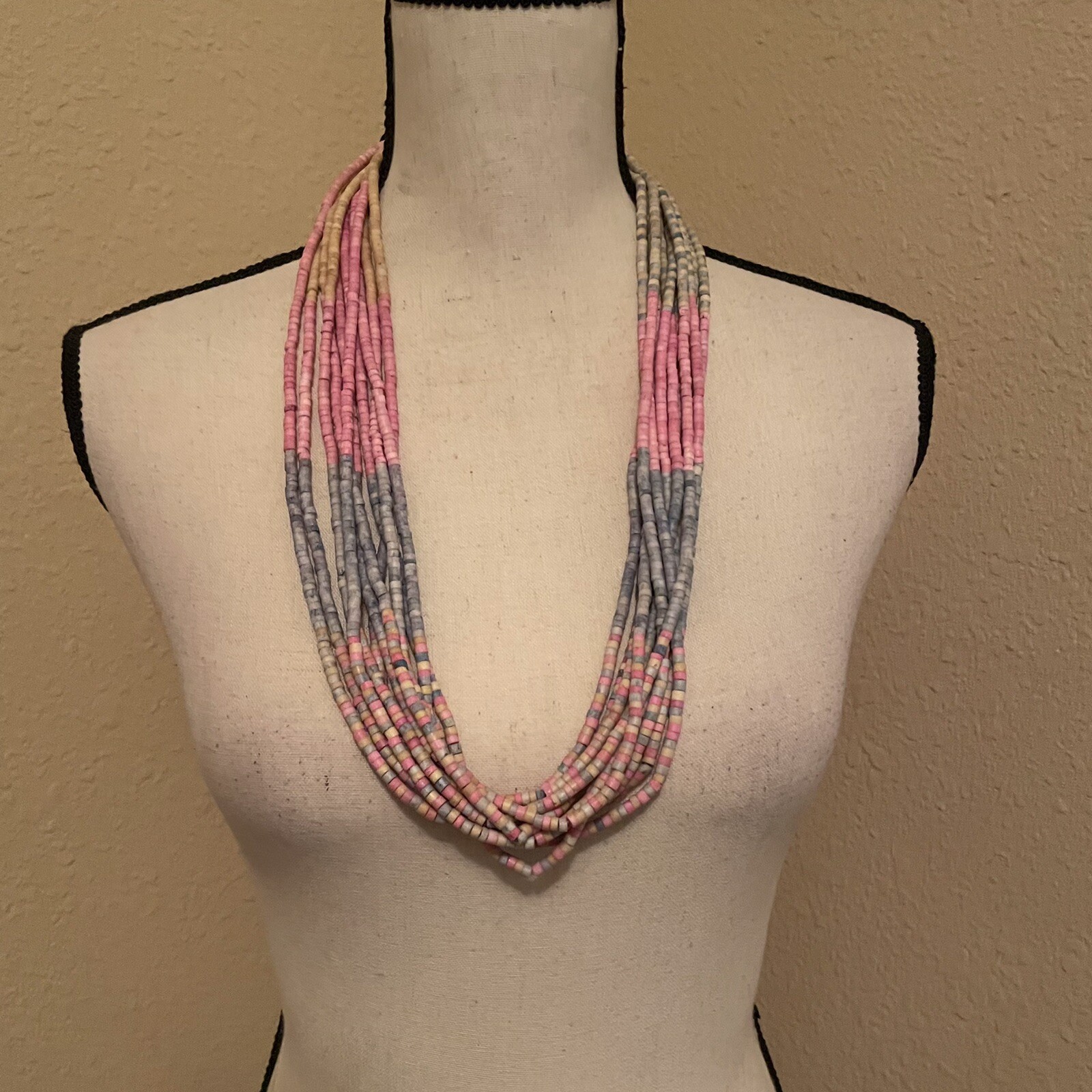 Multi Strand Beaded Statement Costume Necklace Pi… - image 1