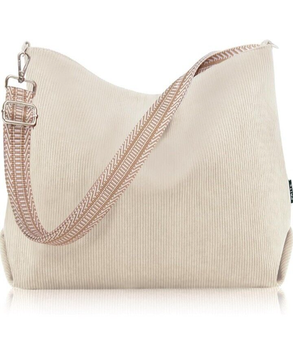 Corduroy Tote Bag for Women with Zipper, Large Capacity Shoulder Bags with Adjus