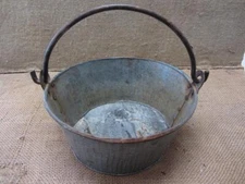Vintage Hand Made Metal & Iron Grain Bucket w Handle Antique Shabby Farm 11170