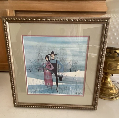 Framed P. Buckley Moss The Awakening Print Couple 1987 S/N 43/1000