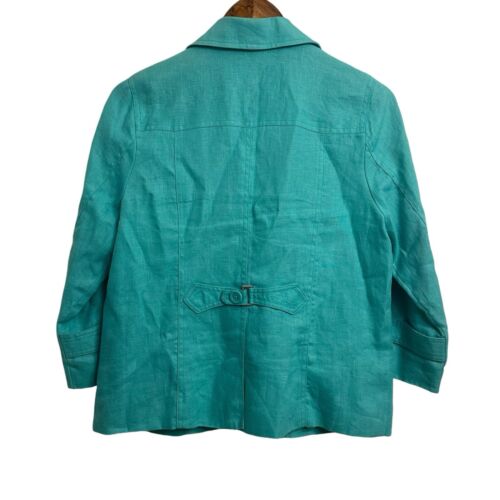 Studio Works Linen Blazer Notch Collar Button Front Petite Medium Green Teal - Picture 4 of 9