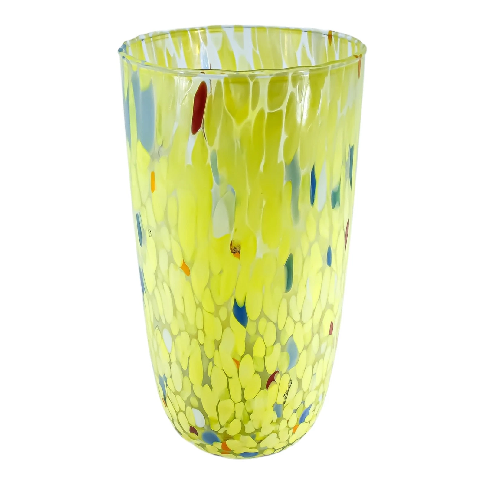 Large Murano Multi Millefiori Yellow Glass Vase 22cm