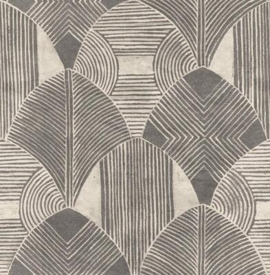 Wallpaper Deco Geometric Fan, Charcoal on Taupe Background, 56 sq ft Bolt