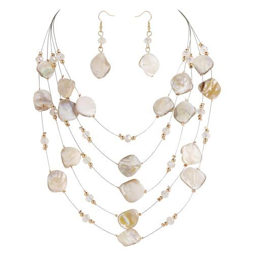 Shell 5 Layered Necklace Jewelry Set for Women Natural Chunky Mother of Nature - Picture 1 of 6