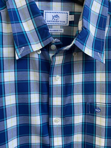 Camisa de vestir Southern Tide a cuadros con botones azul blanco ajuste clásico talla L - Imagen 3 de 4
