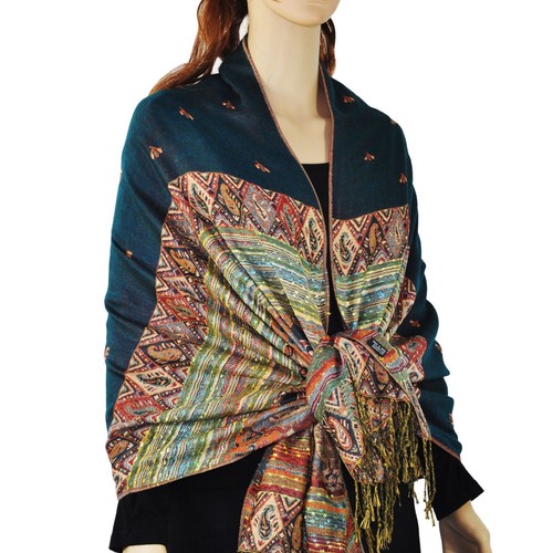 Rainbow Colorful Pashmina Scarf Soft Thick Wrap with Bee Pattern for Travel - Picture 13 of 16