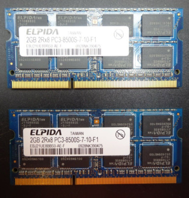 Elpida 4GB (2x2GB) DDR3 Notebook EBJ21UE8BBS0-AE-F PC3-8500S-7-10-F1 #R1209