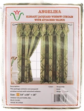 Luxury Jacquard Curtain Panel with Attached Waterfall Valance, 54 by 84-Inch