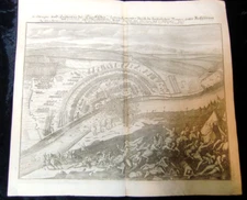 RARE Elephant Folio Original 1697 Print Defeat of Ottoman Army Battle of Zenta