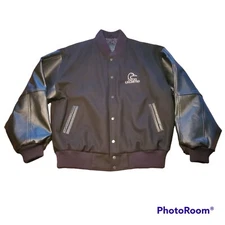 Ducks Unlimited Black Wool Varsity Jacket Leather Sleeves Mens XL EUC