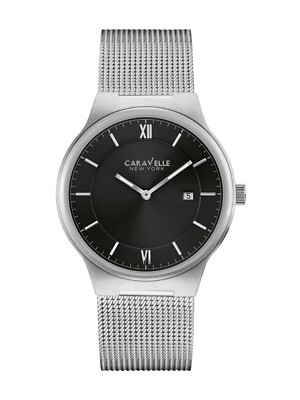 Caravelle New York 43B145 Black Dial Stainless Steel Mesh 