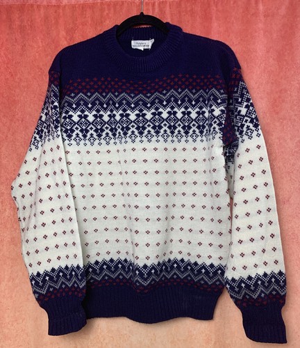 Vintage Northern Isles Sweater Knit Blue Red Ivory Sz M Pullover Hutzler’s MD - Picture 7 of 8